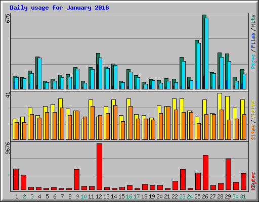 Daily usage for January 2016